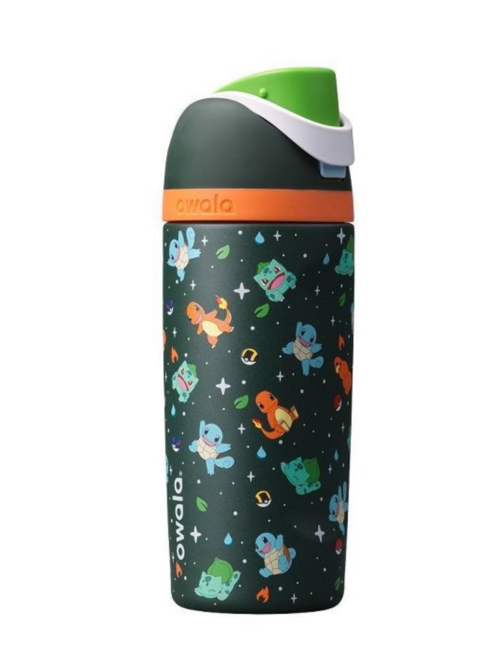 Awala Kids Insulated Water Bottle in Dark Green with Orange & Lime Accents